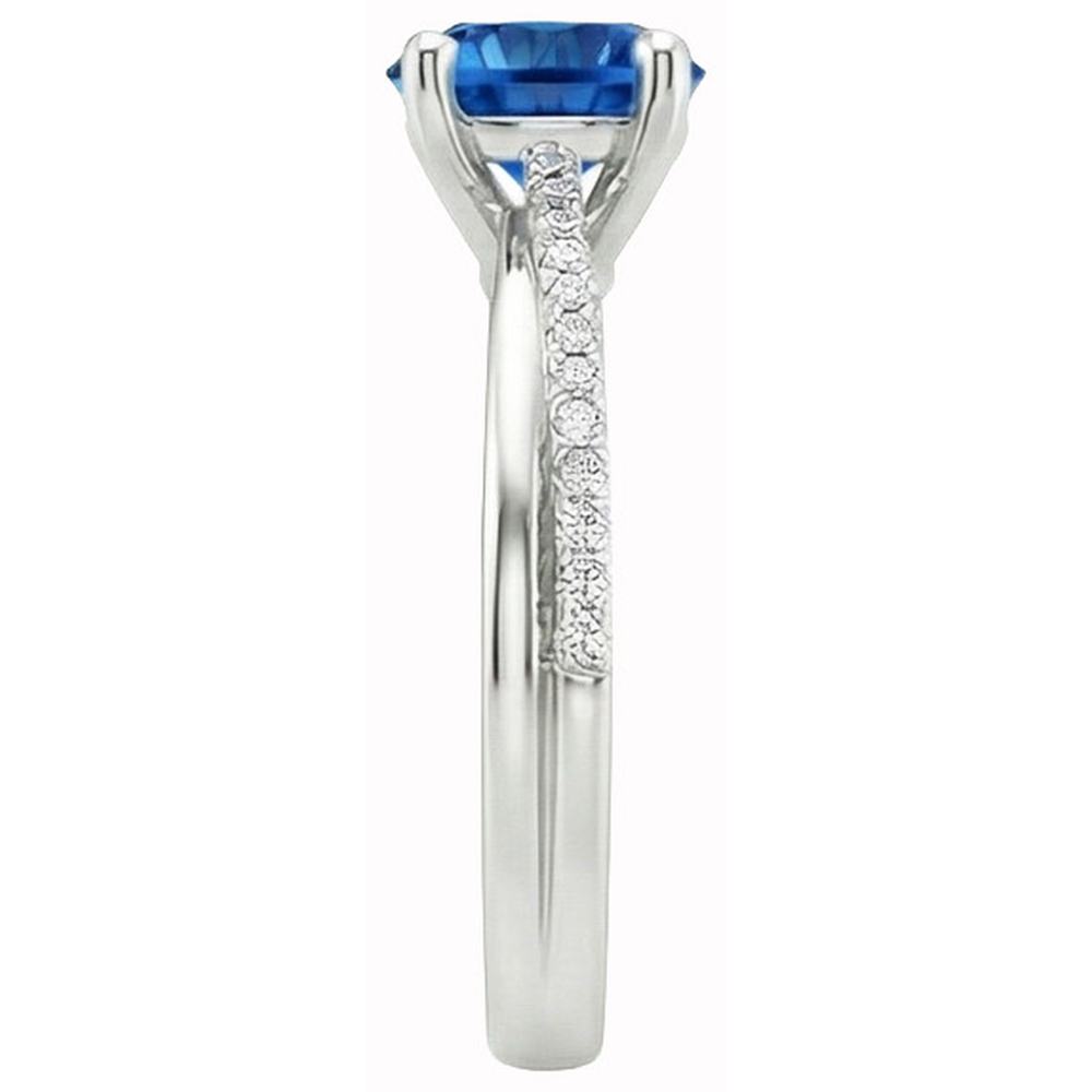 White Gold 14K Prong Set 3.30 Ct Blue Sapphire And Natural Earth Mined Diamonds Ring New