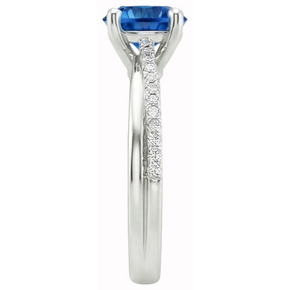 White Gold 14K Prong Set 3.30 Ct Blue Sapphire And Natural Earth Mined Diamonds Ring New