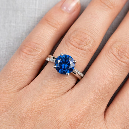 White Gold 14K Prong Set 3.30 Ct Blue Sapphire And Natural Earth Mined Diamonds Ring New