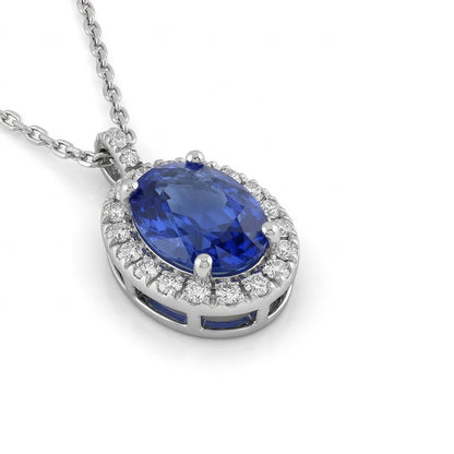 White Gold 14K Sapphire And IGI CERTIFIED Diamonds 3.70 Carats Pendant