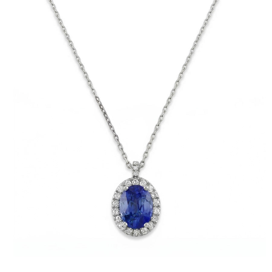 White Gold 14K Sapphire And IGI CERTIFIED Diamonds 3.70 Carats Pendant