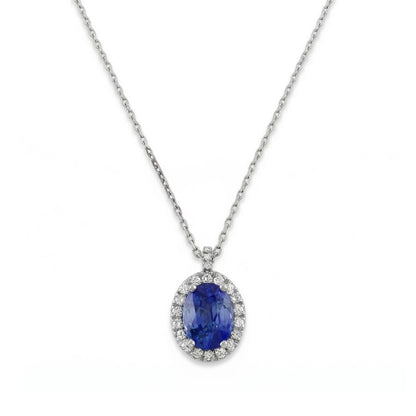 White Gold 14K Sapphire And IGI CERTIFIED Diamonds 3.70 Carats Pendant