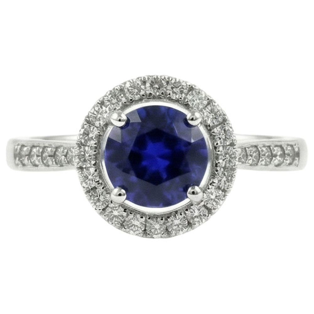 White Gold 14K Sri Lanka Sapphire Round Cut 2.5 Carats Natural Earth Mined Diamond Ring