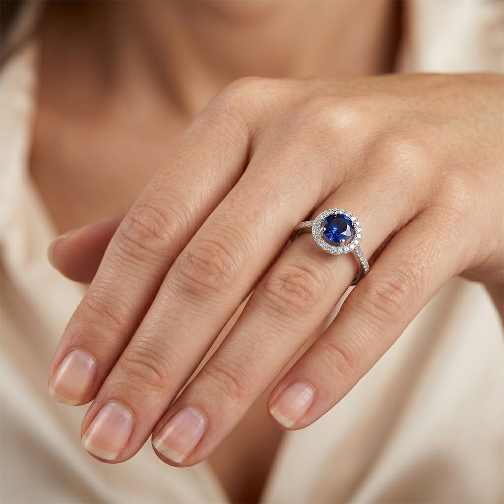 White Gold 14K Sri Lanka Sapphire Round Cut 2.5 Carats Natural Earth Mined Diamond Ring
