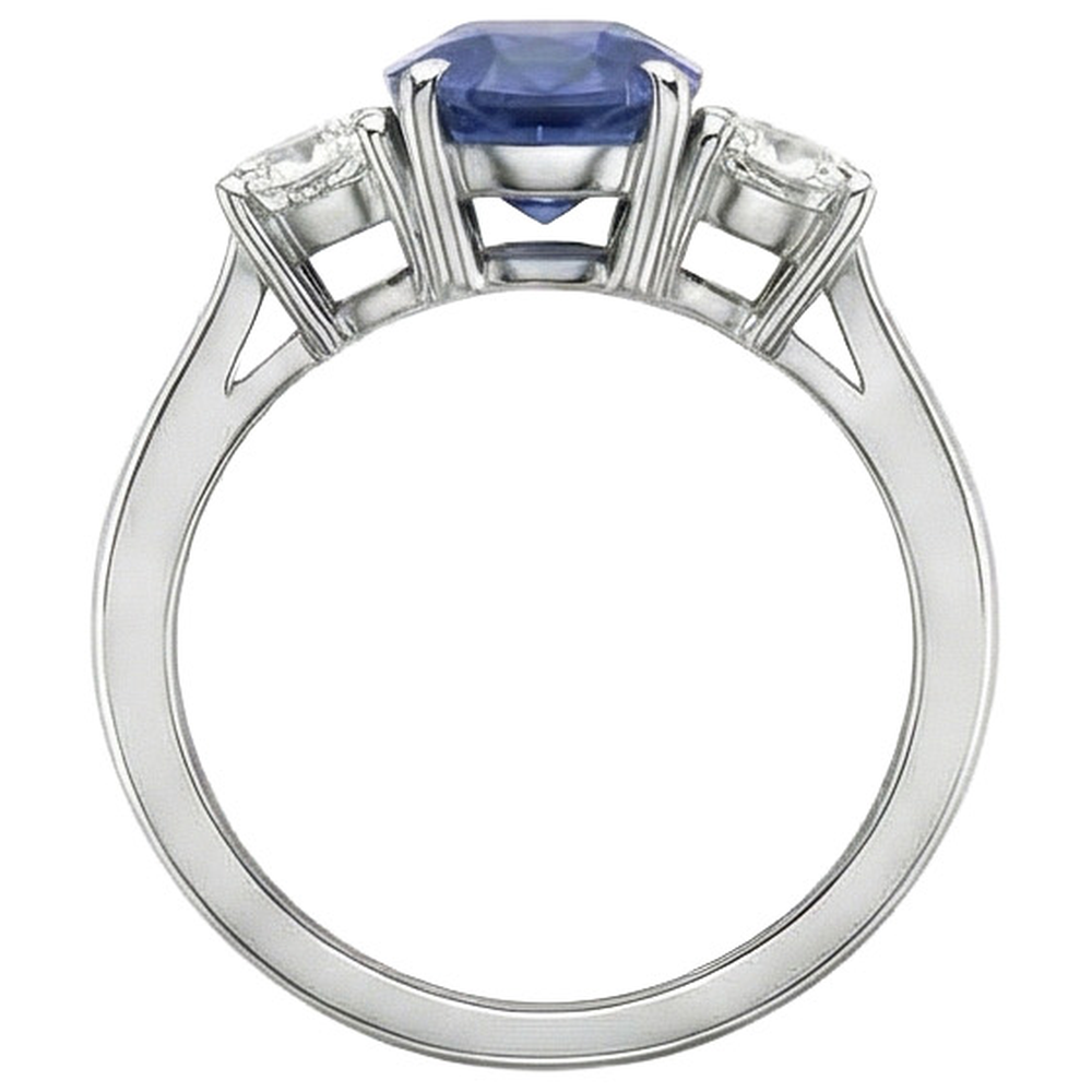 White Gold 14K Three Stone 3.50 Carats Sapphire And Natural Earth Mined Diamonds Ring