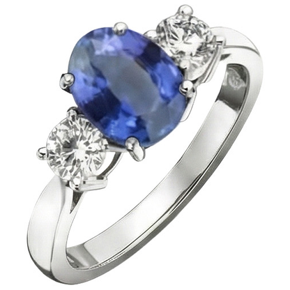 White Gold 14K Three Stone 3.50 Carats Sapphire And Natural Earth Mined Diamonds Ring