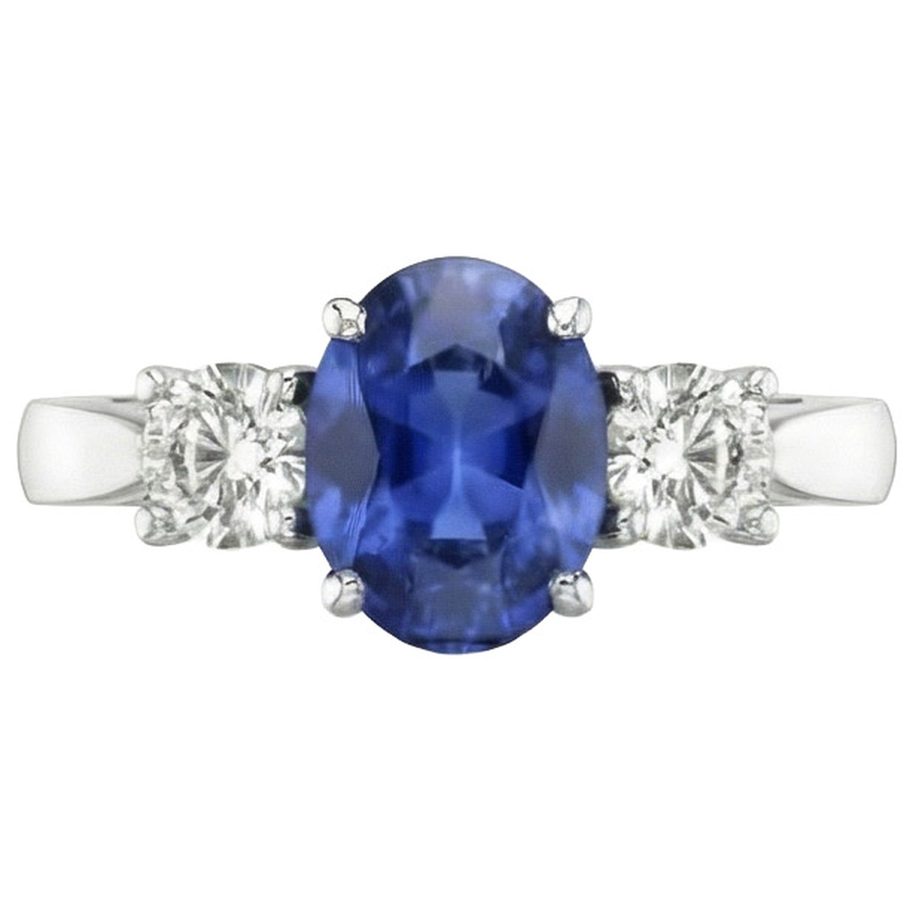 White Gold 14K Three Stone 3.50 Carats Sapphire And Natural Earth Mined Diamonds Ring