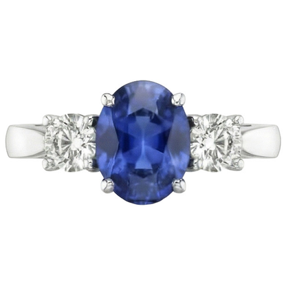 White Gold 14K Three Stone 3.50 Carats Sapphire And Natural Earth Mined Diamonds Ring
