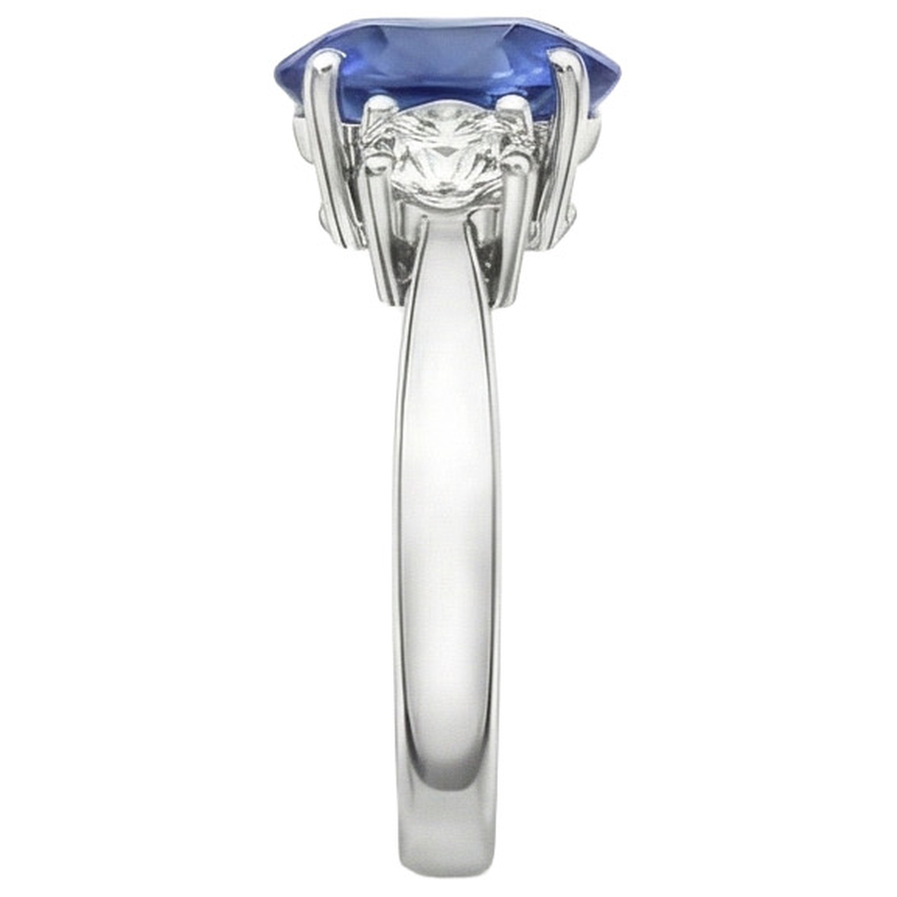 White Gold 14K Three Stone 3.50 Carats Sapphire And Natural Earth Mined Diamonds Ring