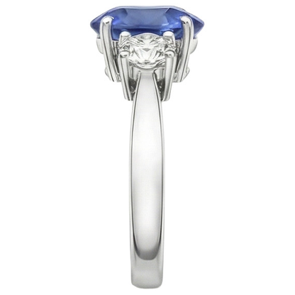 White Gold 14K Three Stone 3.50 Carats Sapphire And Natural Earth Mined Diamonds Ring