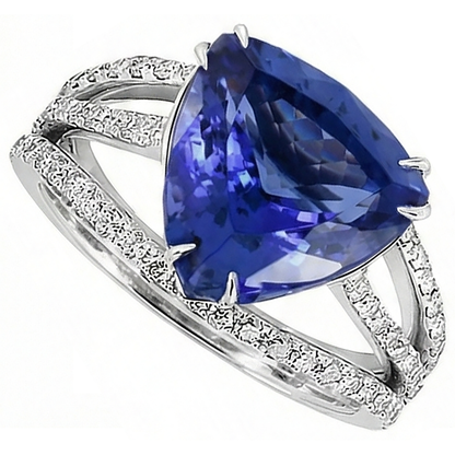 White Gold 14K Trillion Tanzanite And Natural Earth Mined Diamonds 6 Carats Ring