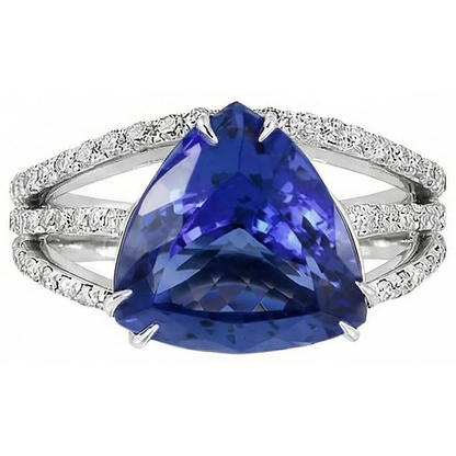 White Gold 14K Trillion Tanzanite And Natural Earth Mined Diamonds 6 Carats Ring