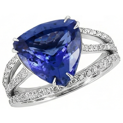 White Gold 14K Trillion Tanzanite And Natural Earth Mined Diamonds 6 Carats Ring