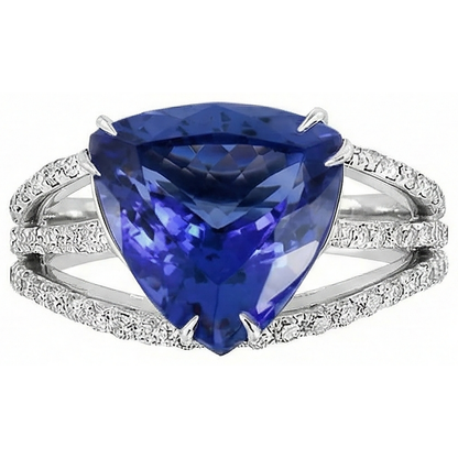 White Gold 14K Trillion Tanzanite And Natural Earth Mined Diamonds 6 Carats Ring
