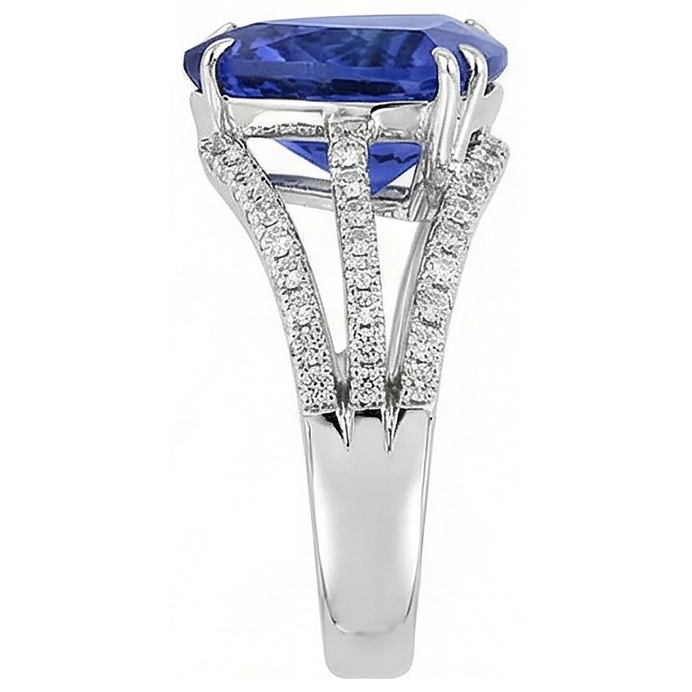 White Gold 14K Trillion Tanzanite And Natural Earth Mined Diamonds 6 Carats Ring