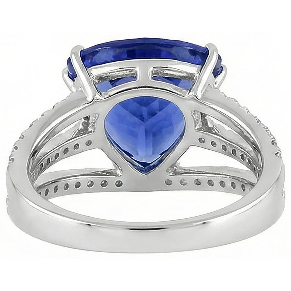 White Gold 14K Trillion Tanzanite And Natural Earth Mined Diamonds 6 Carats Ring