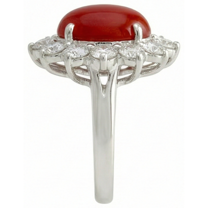 White Gold 16.50 Ct. Solitaire With Accent Red Coral & Natural Earth Mined Diamonds Ring