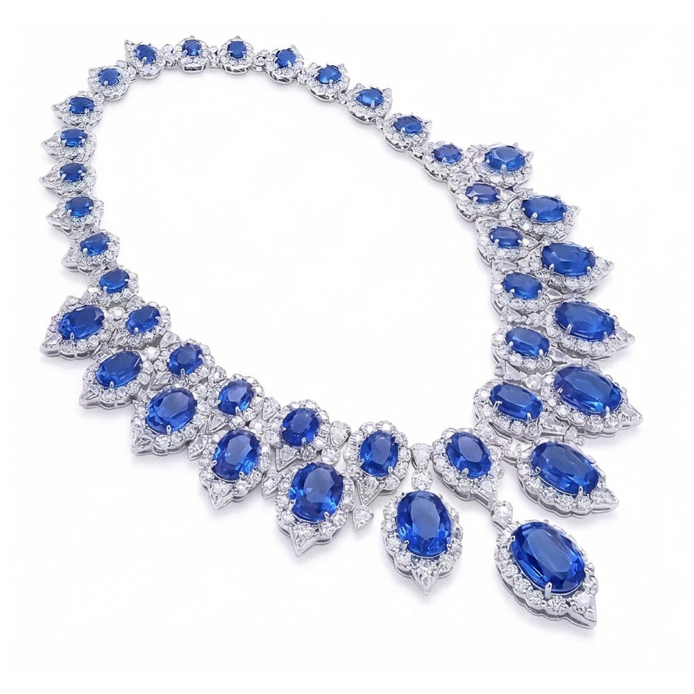 White Gold 291.17 Ct. Blue Sapphire & White IGI CERTIFIED Diamond Necklace Jewelry