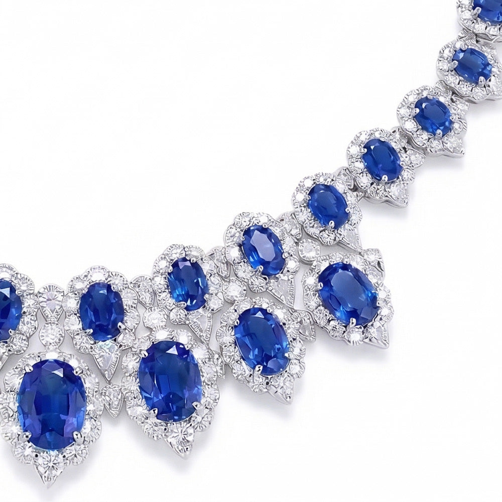 White Gold 291.17 Ct. Blue Sapphire & White IGI CERTIFIED Diamond Necklace Jewelry