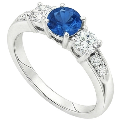 White Gold 3.40 Ct Round Sri Lanka Sapphire Natural Earth Mined Diamond Engagement Ring