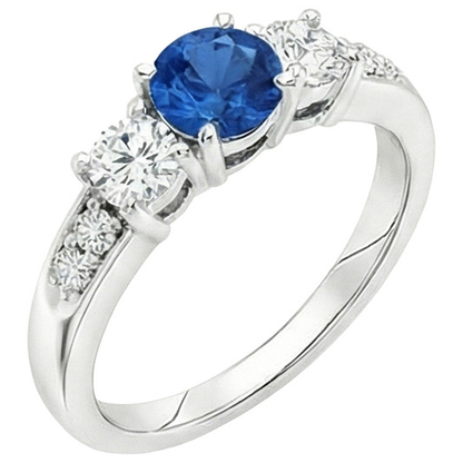 White Gold 3.40 Ct Round Sri Lanka Sapphire Natural Earth Mined Diamond Engagement Ring
