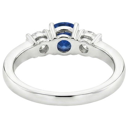 White Gold 3.40 Ct Round Sri Lanka Sapphire Natural Earth Mined Diamond Engagement Ring