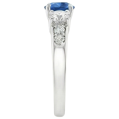 White Gold 3.40 Ct Round Sri Lanka Sapphire Natural Earth Mined Diamond Engagement Ring