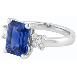 White Gold 3 Stone Ring Blue Sapphire & Princess Natural Earth Mined Diamonds 2.50 Carats