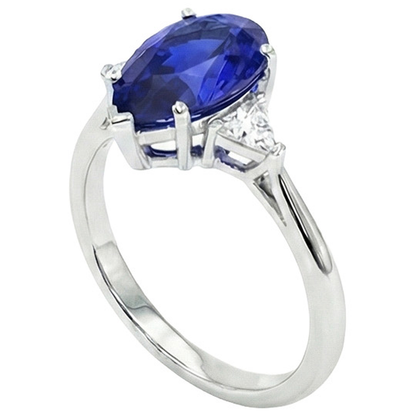 White Gold 3 Stone Ring Blue Sapphire & Trillion Natural Earth Mined Diamonds 2.25 Carats