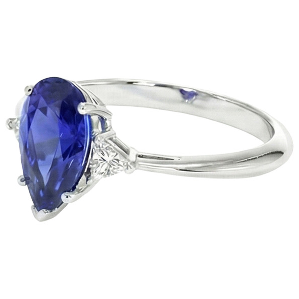 White Gold 3 Stone Ring Blue Sapphire & Trillion Natural Earth Mined Diamonds 2.25 Carats