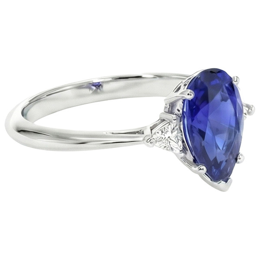 White Gold 3 Stone Ring Blue Sapphire & Trillion Natural Earth Mined Diamonds 2.25 Carats