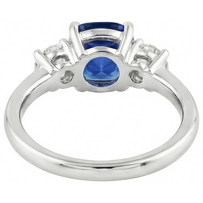 Natural Real ( Not Lab Grown )  White Gold 3 Stone Ring Cushion Ceylon Sapphire 2.50 Carats Jewelry