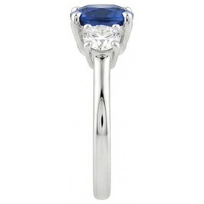 Natural Real ( Not Lab Grown )  White Gold 3 Stone Ring Cushion Ceylon Sapphire 2.50 Carats Jewelry