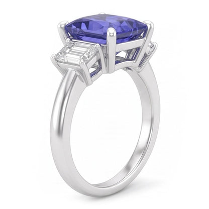 White Gold 3 Stone Ring Emerald Natural Earth Mined Diamond Radiant Blue Sapphire 5 Carats