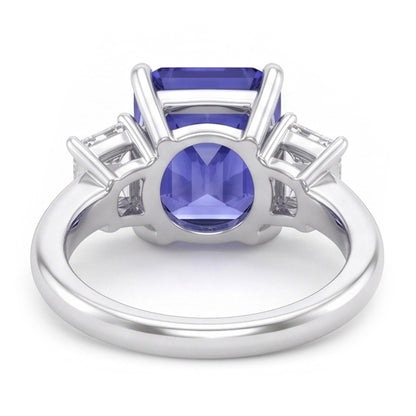White Gold 3 Stone Ring Emerald Natural Earth Mined Diamond Radiant Blue Sapphire 5 Carats