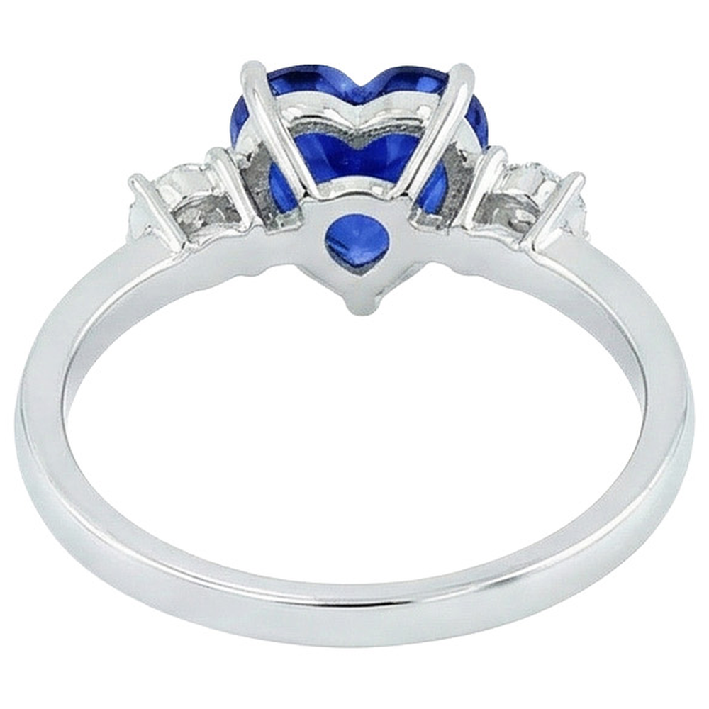 White Gold 3 Stone Ring Heart Sri Lankan Sapphire & Natural Earth Mined Diamonds 11 Carats