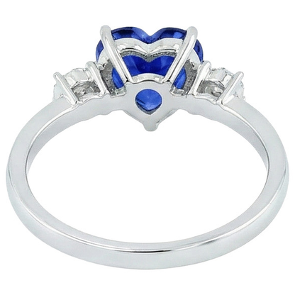 White Gold 3 Stone Ring Heart Sri Lankan Sapphire & Natural Earth Mined Diamonds 11 Carats