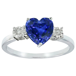 White Gold 3 Stone Ring Heart Sri Lankan Sapphire & Natural Earth Mined Diamonds 11 Carats