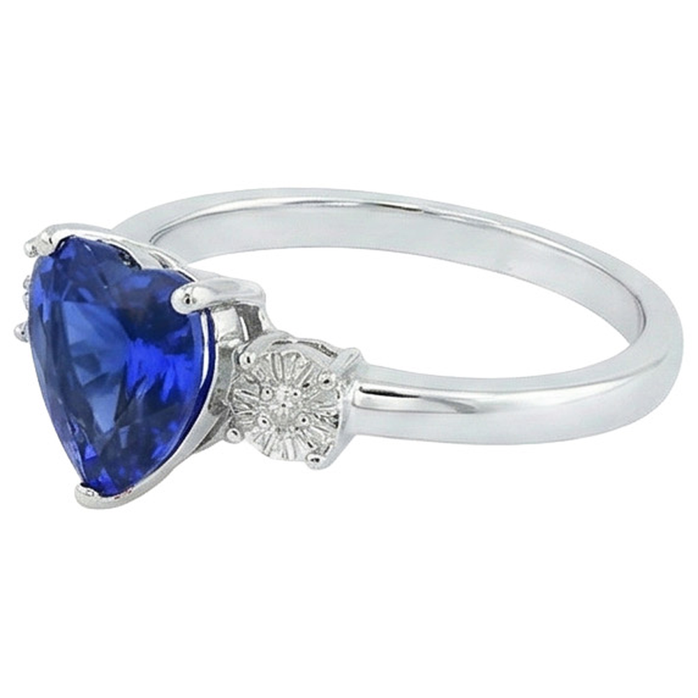White Gold 3 Stone Ring Heart Sri Lankan Sapphire & Natural Earth Mined Diamonds 11 Carats