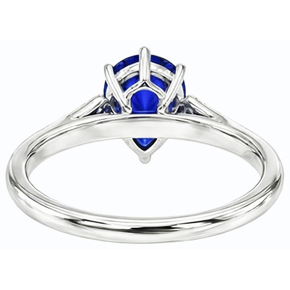 White Gold 3 Stone Ring Pear Ceylon Sapphire & Natural Earth Mined Diamonds 1.75 Carats