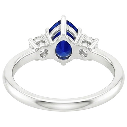 White Gold 3 Stone Ring Pear Ceylon Sapphire & Natural Earth Mined Diamonds 3.50 Carats