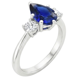 White Gold 3 Stone Ring Pear Ceylon Sapphire & Natural Earth Mined Diamonds 3.50 Carats