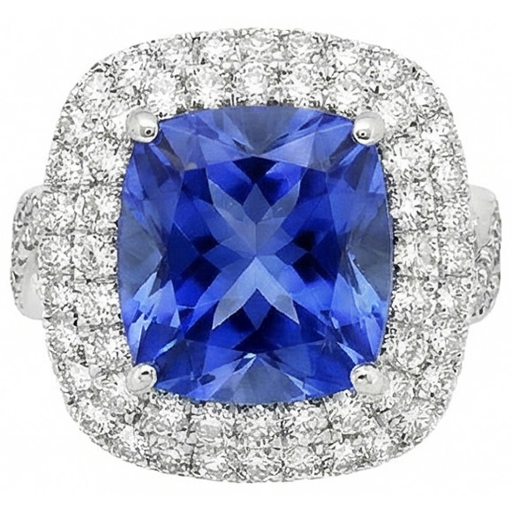 White Gold 4.50 Carats Cushion Ceylon Sapphire Natural Earth Mined Diamond Gemstone Ring