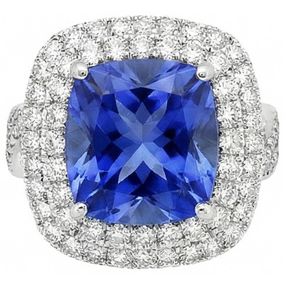 White Gold 4.50 Carats Cushion Ceylon Sapphire Natural Earth Mined Diamond Gemstone Ring