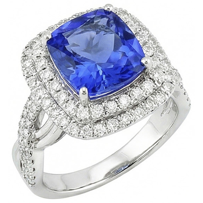 White Gold 4.50 Carats Cushion Ceylon Sapphire Natural Earth Mined Diamond Gemstone Ring