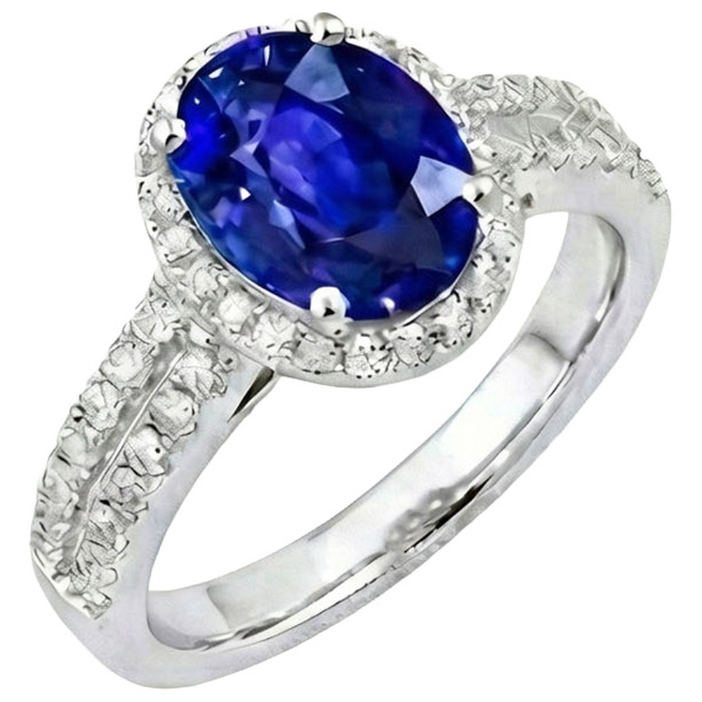 White Gold 4.81 Carat Ceylon Sapphire Natural Earth Mined Diamonds Double Shank Ring