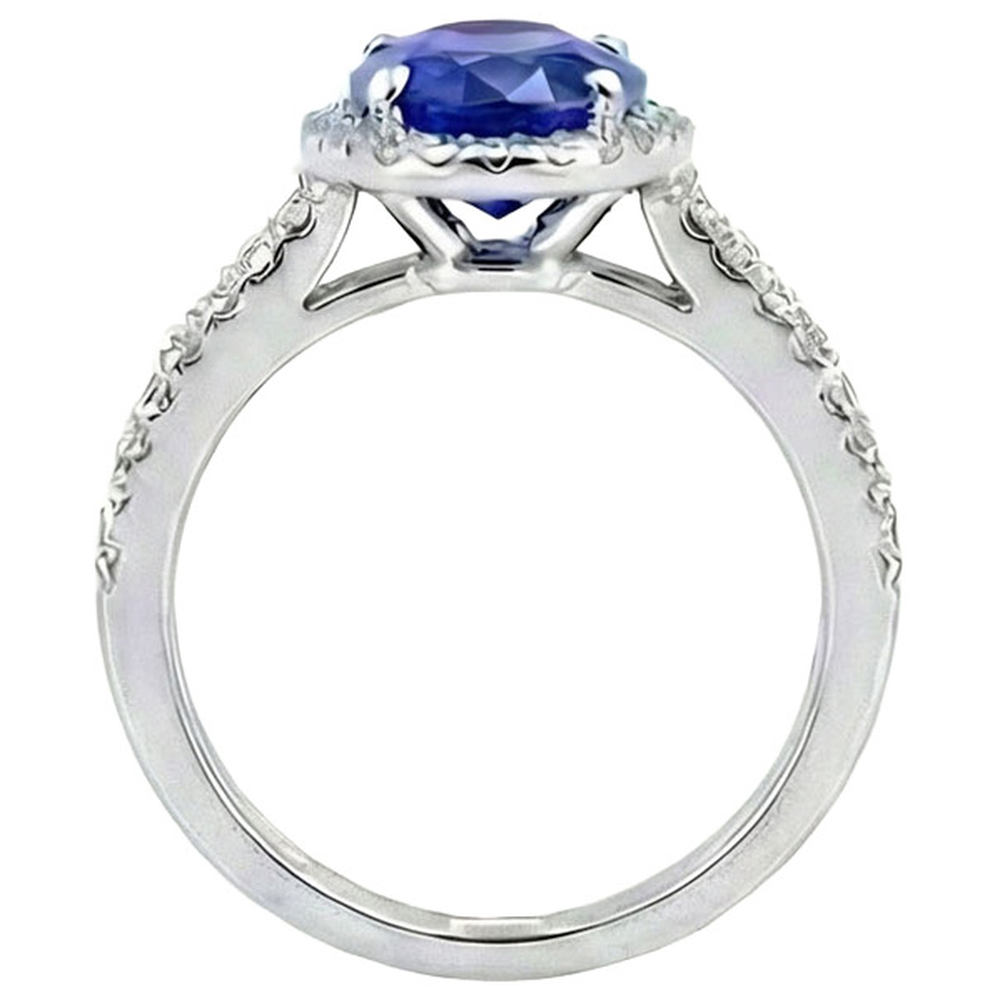 White Gold 4.81 Carat Ceylon Sapphire Natural Earth Mined Diamonds Double Shank Ring