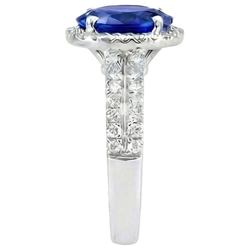 White Gold 4.81 Carat Ceylon Sapphire Natural Earth Mined Diamonds Double Shank Ring