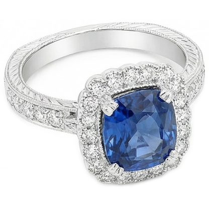 White Gold 4 Carats Prong Set Sapphire And Natural Earth Mined Diamonds Wedding Ring
