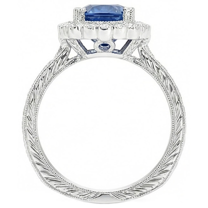 White Gold 4 Carats Prong Set Sapphire And Natural Earth Mined Diamonds Wedding Ring